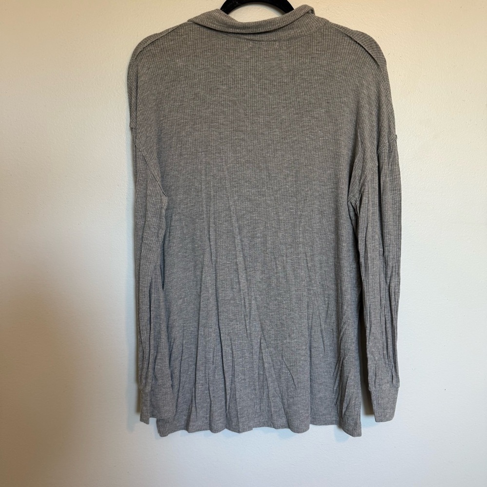 Chriselda Long Sleeve Ribbed Henley Tunic Top Sexy V Neck T Shirt L Dark Grey - Picture 6 of 7